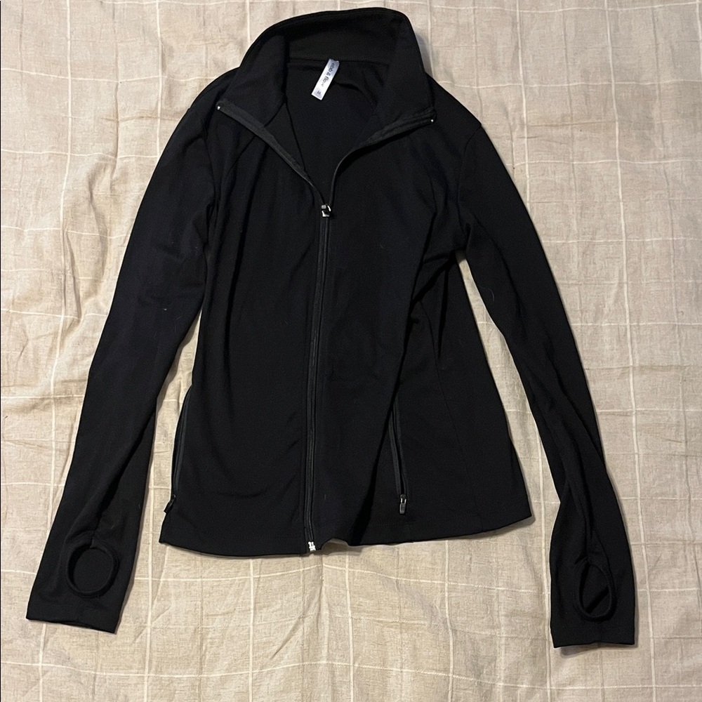 Women's Black Zip-Up Utility Jacket with Thumbhole Sleeves